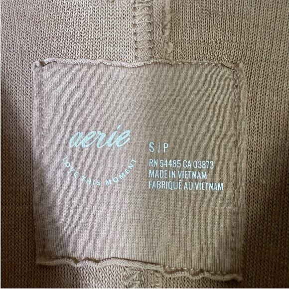 Aerie Wonder Textured V-Neck Long Sleeve Sweatshirt Womens S Brown Clean Girl - Picture 6 of 7